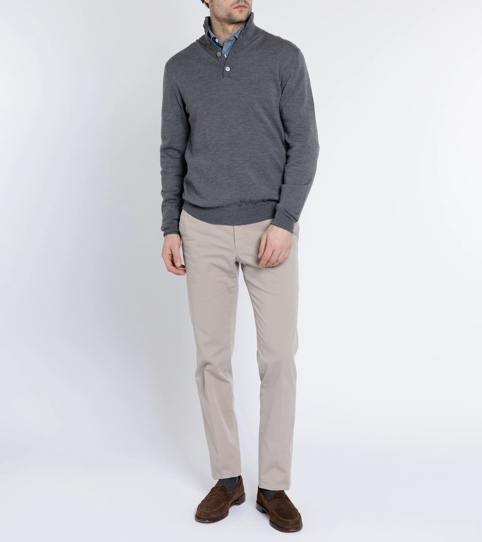 Trunk Bennet Merino Button Neck Sweater: Grey - Image 5
