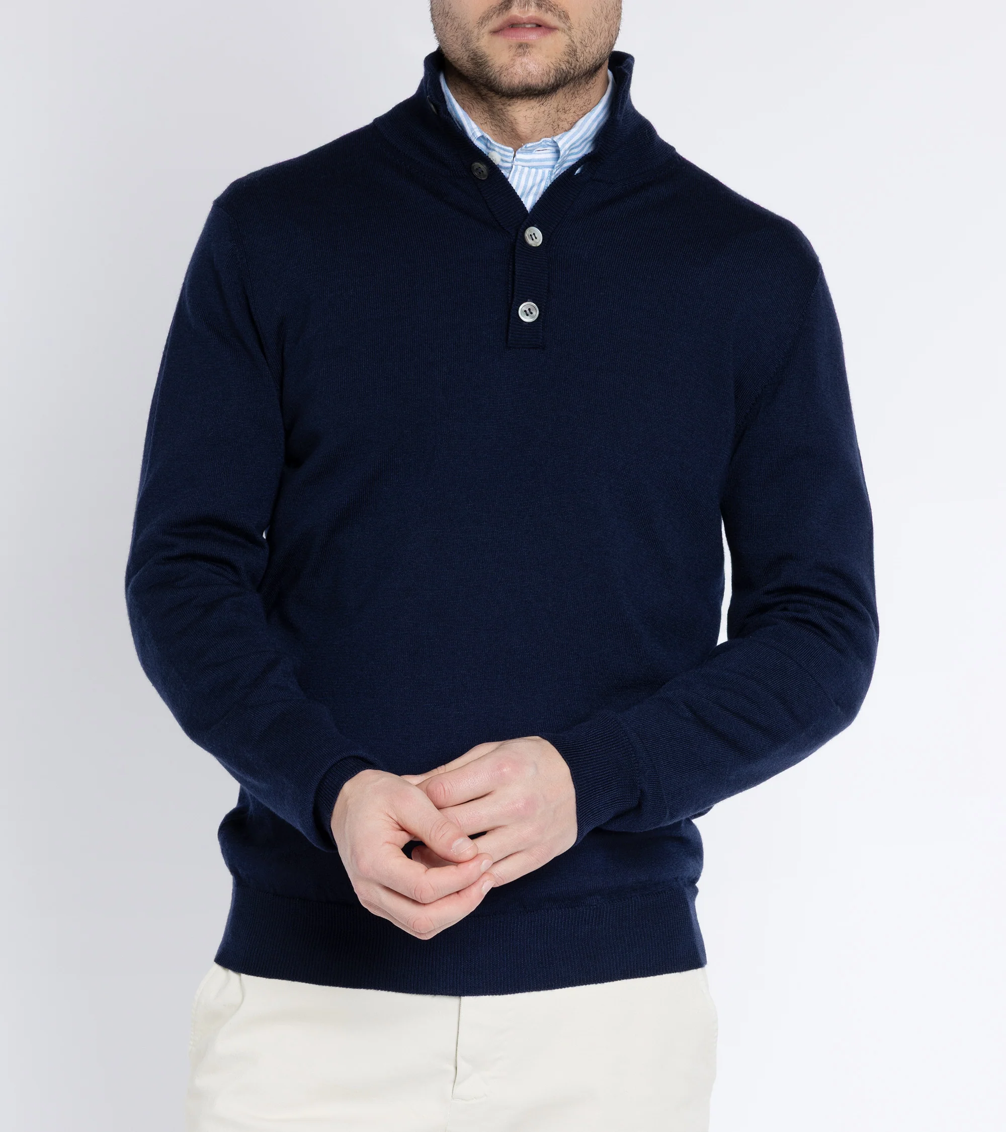 Trunk Bennet Merino Button Neck Sweater: Navy - Image 2