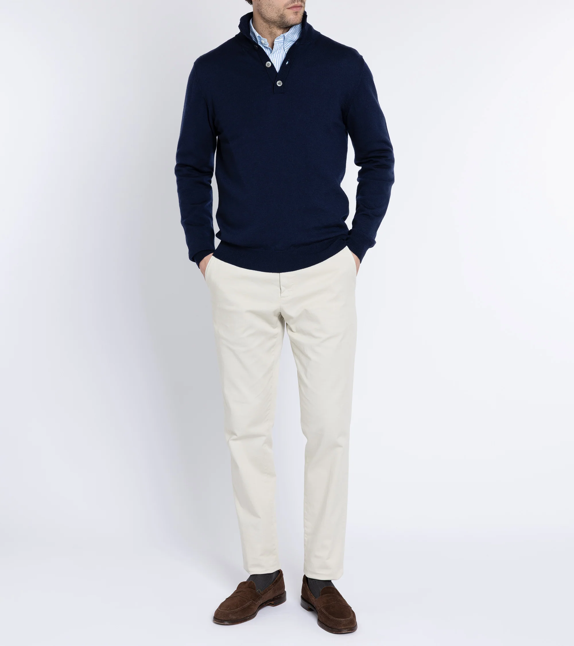 Trunk Bennet Merino Button Neck Sweater: Navy - Image 5