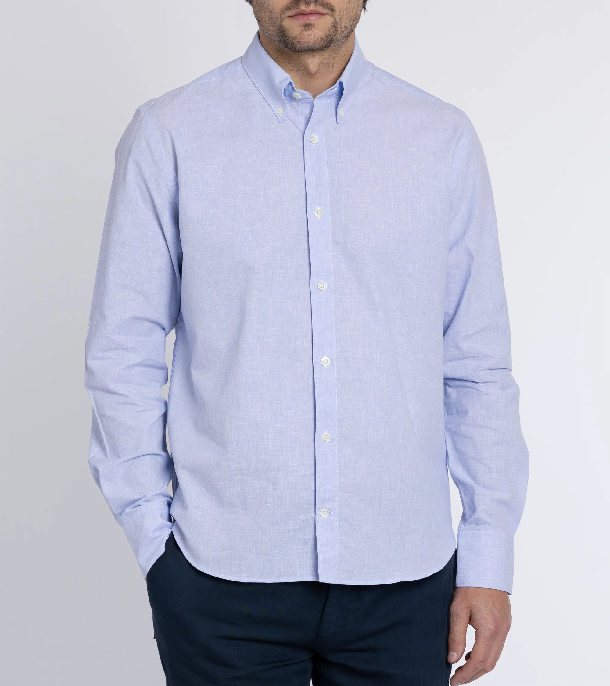 Trunk Eldon Cotton Linen Shirt: Light Blue - Image 2