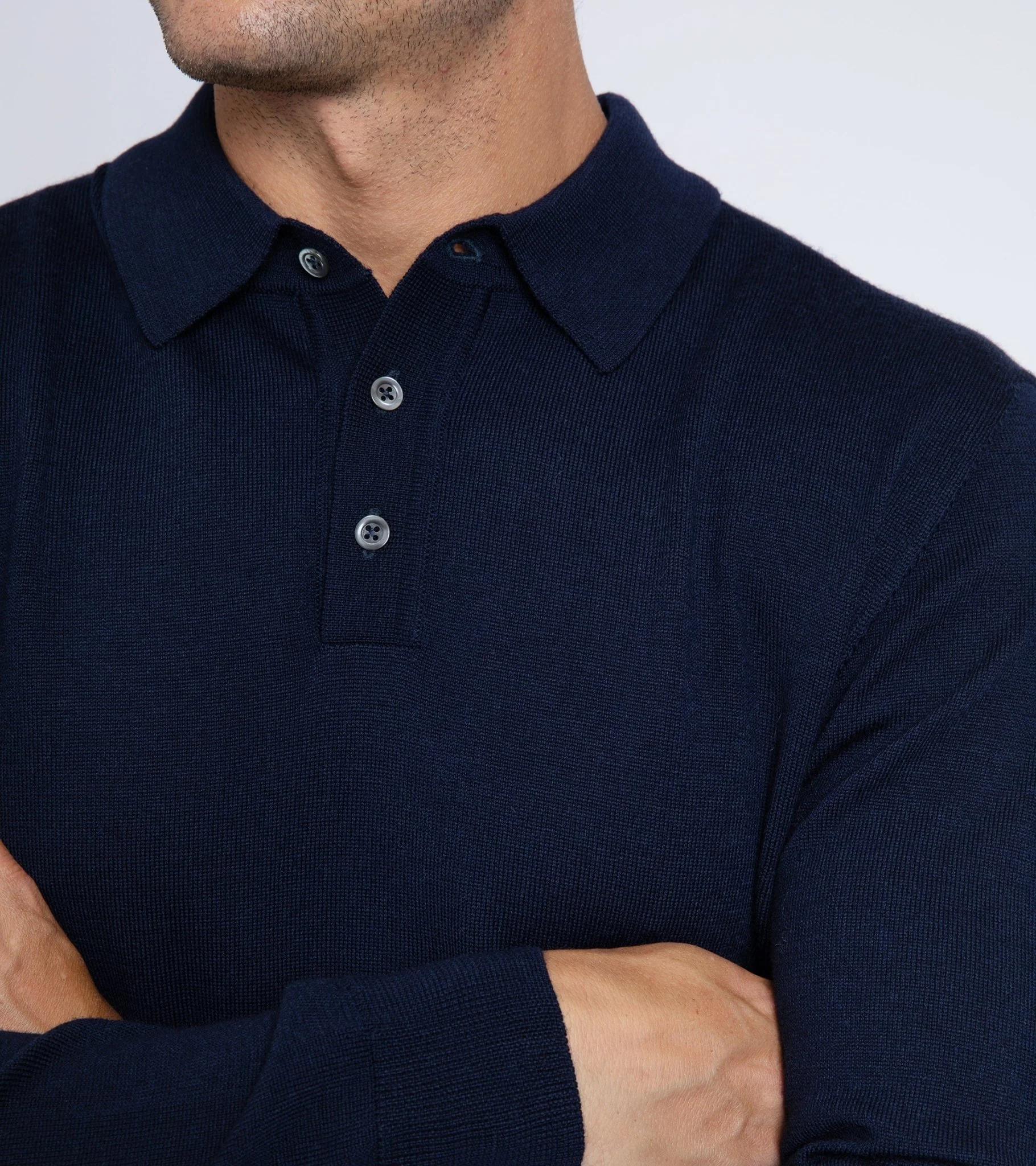 Trunk Enford Merino Knit Long Sleeve Polo Shirt: Navy - Image 5