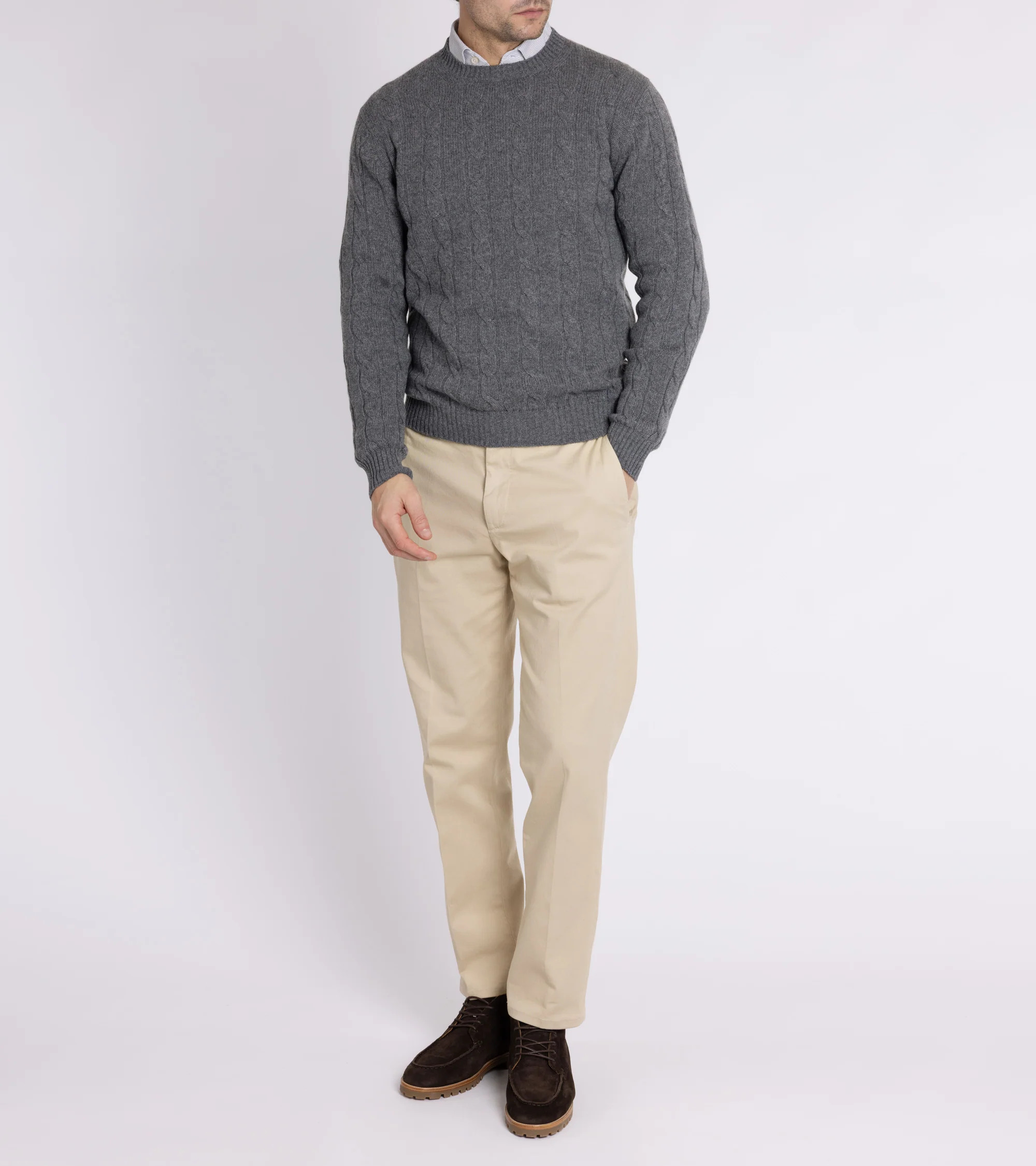 Trunk Hart Cashmere Cable Knit Crew Neck Sweater: Grey - Image 7