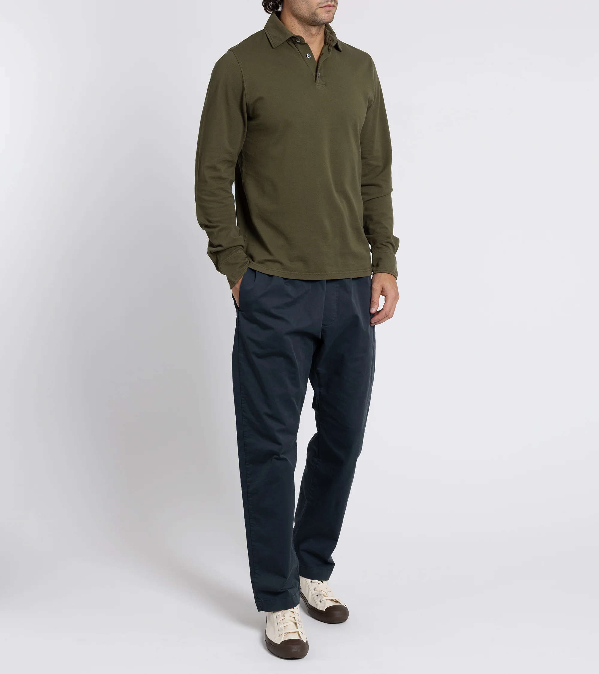 Trunk Moxon Long Sleeve Polo Shirt: Olive Moss - Image 6