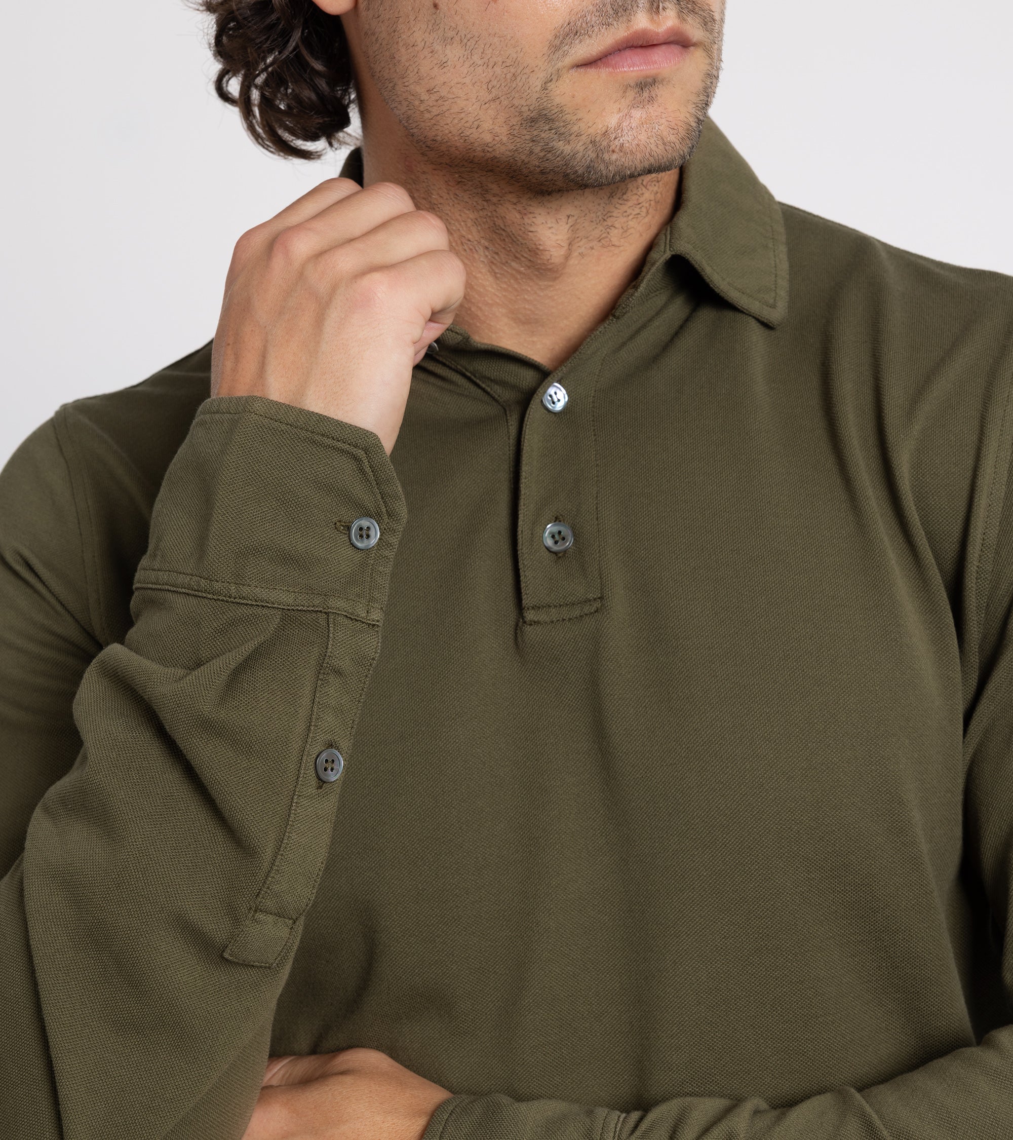 Trunk Moxon Long Sleeve Polo Shirt: Olive Moss - Image 7