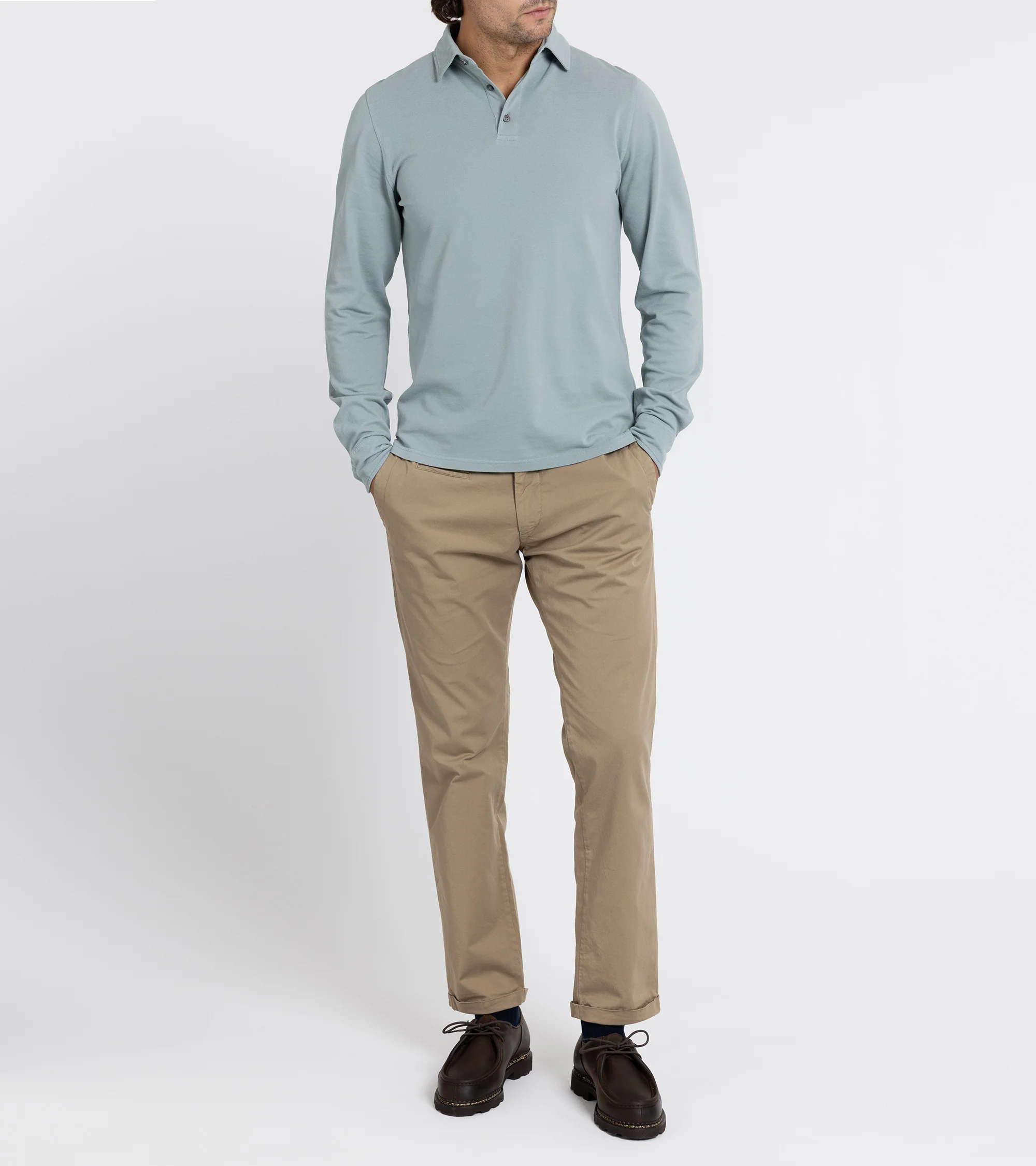 Trunk Moxon Long Sleeve Polo Shirt: Slate Blue - Image 5