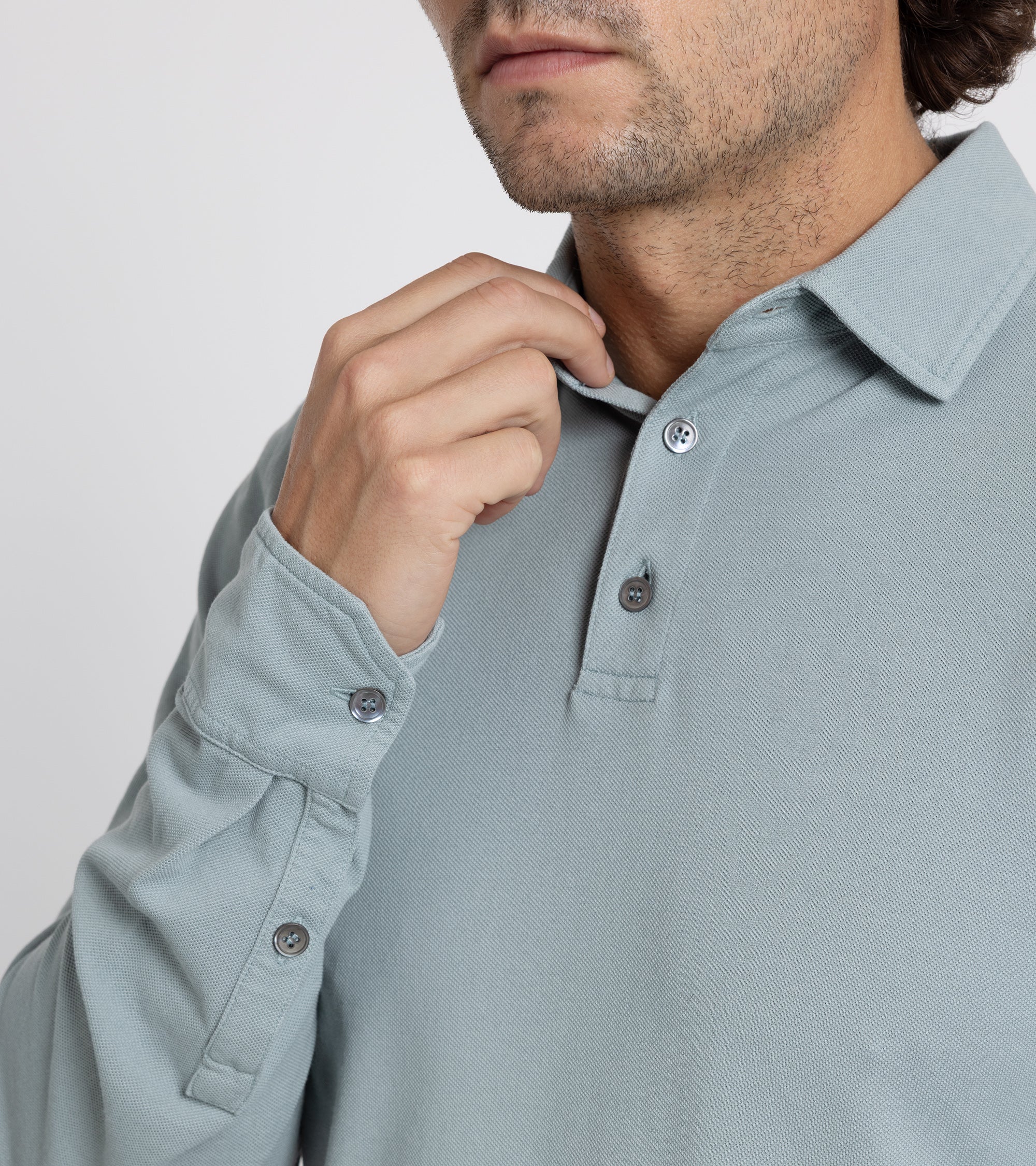 Trunk Moxon Long Sleeve Polo Shirt: Slate Blue - Image 6