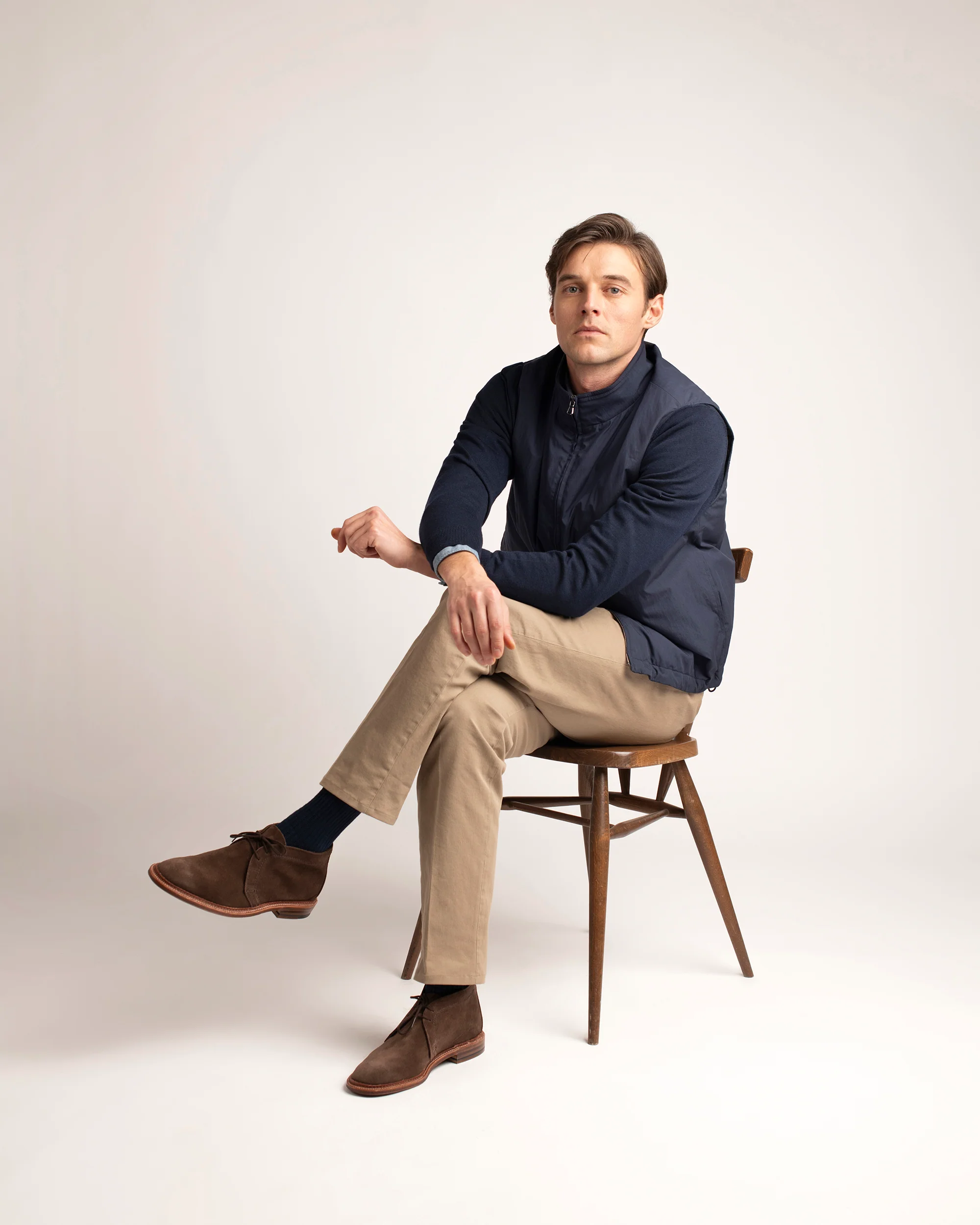 Trunk Palmer Flat Front Cotton Twill Trousers: Dark Beige - Image 2