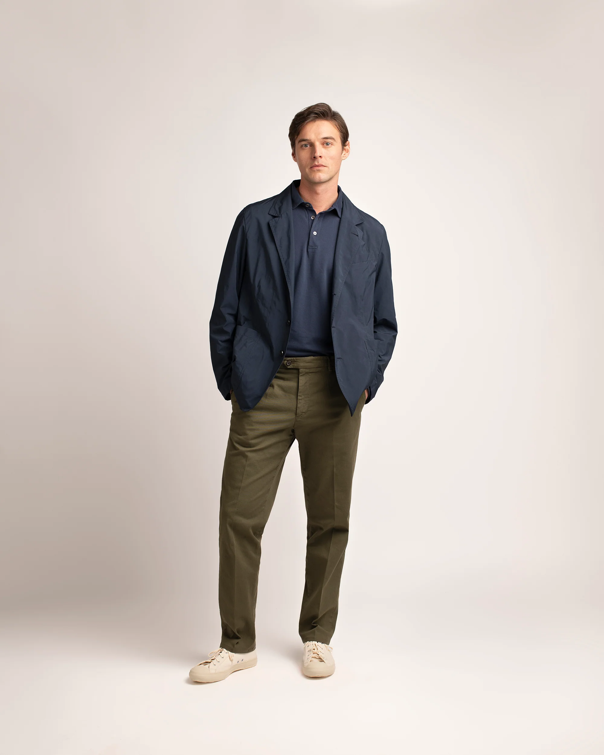Trunk Palmer Flat Front Cotton Twill Trousers: Olive - Image 2
