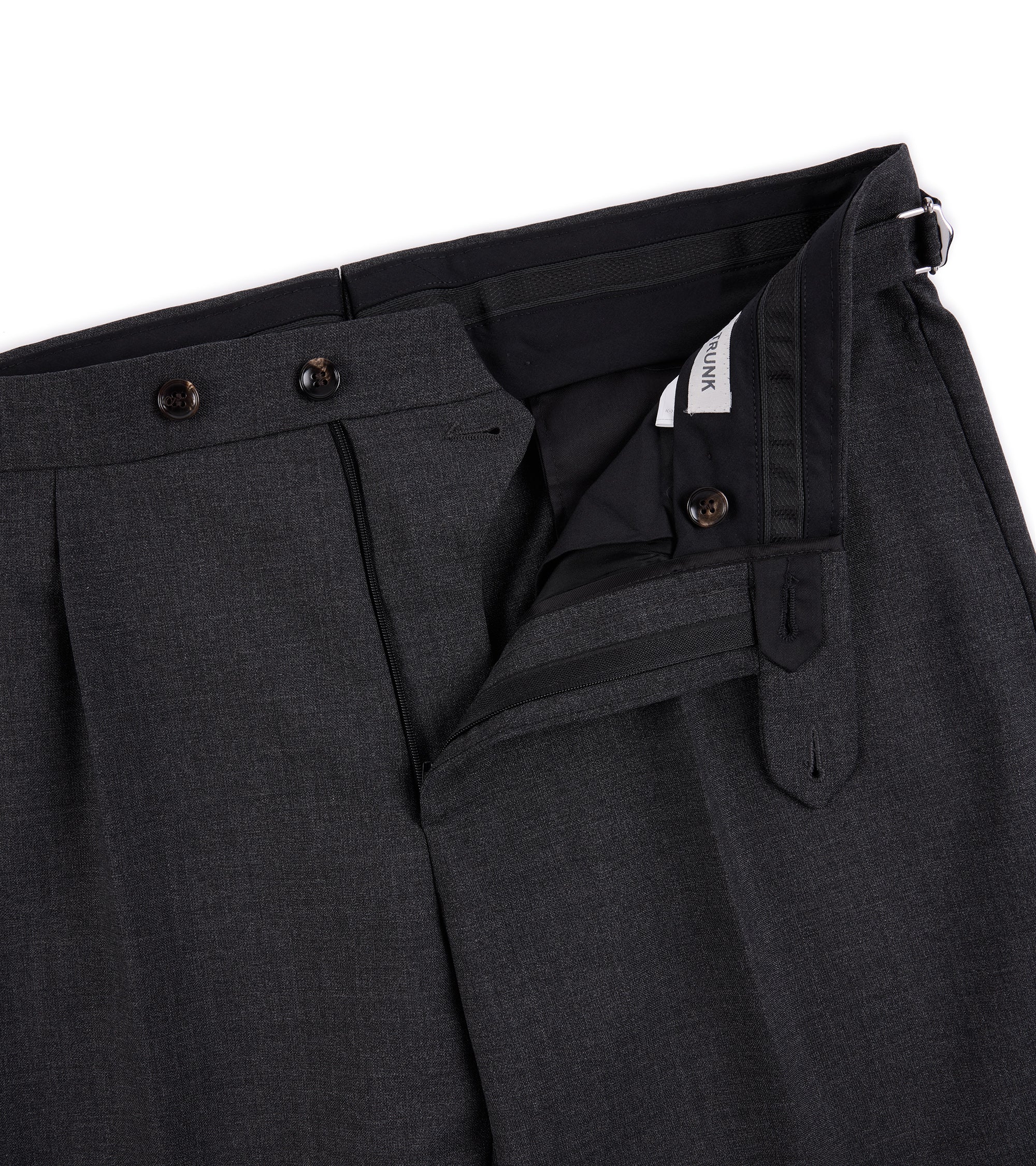 Trunk Warwick High Twist Wool Pleated Suit Trousers: Grey - Image 2