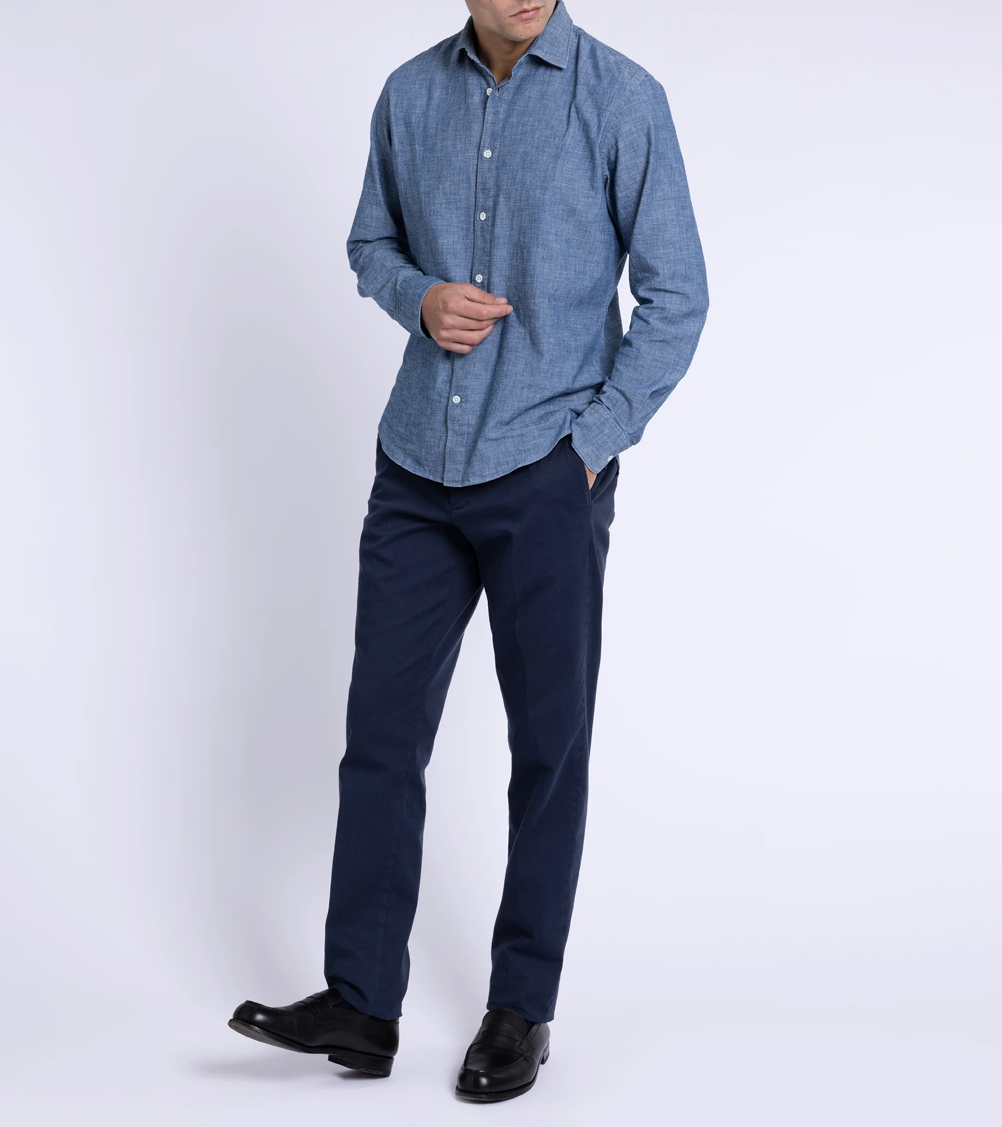 Trunk Palmer Flat Front Cotton Twill Trousers: Light Navy - Image 2