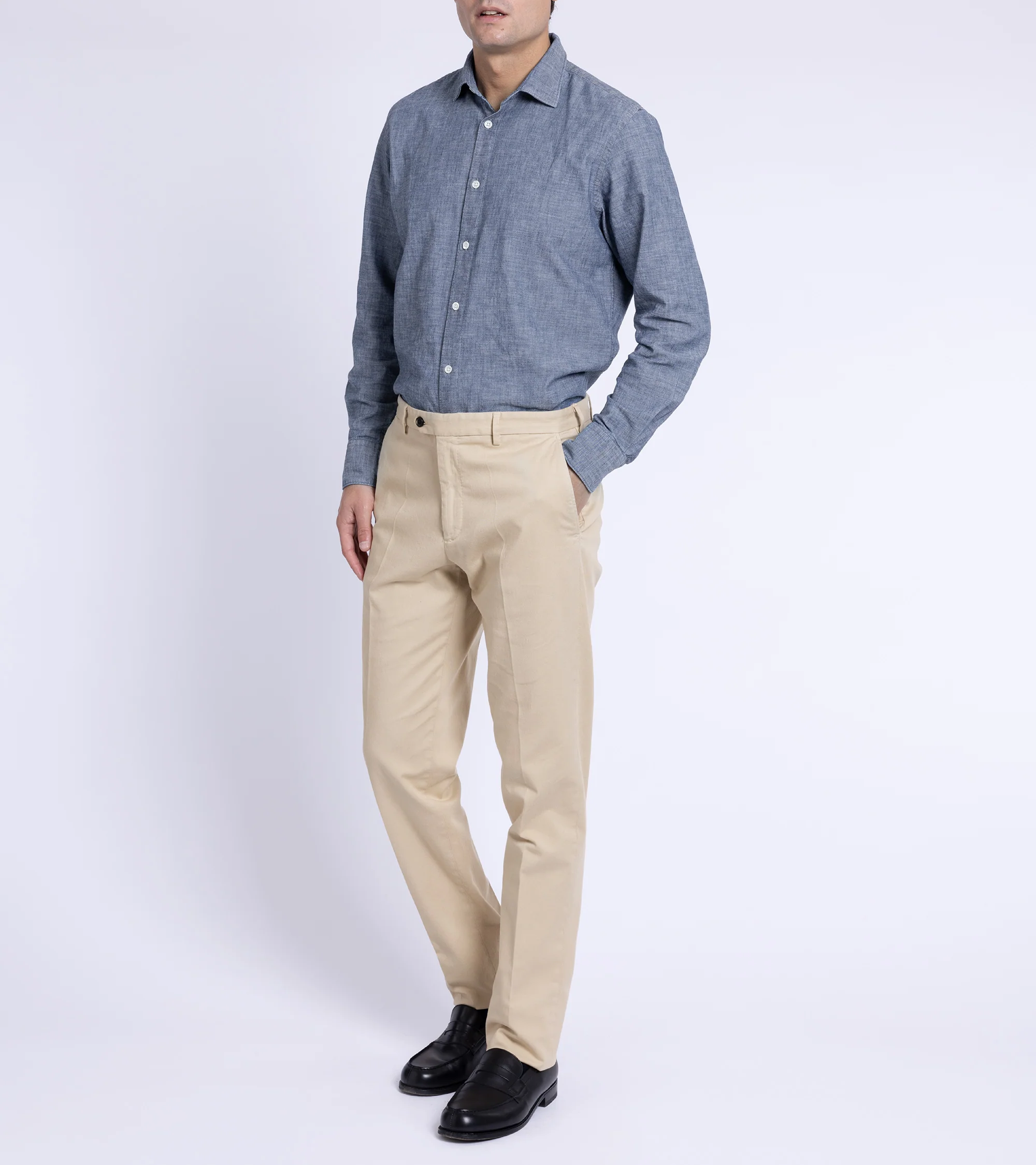 Trunk Palmer Flat Front Cotton Twill Trousers: Sand - Image 2