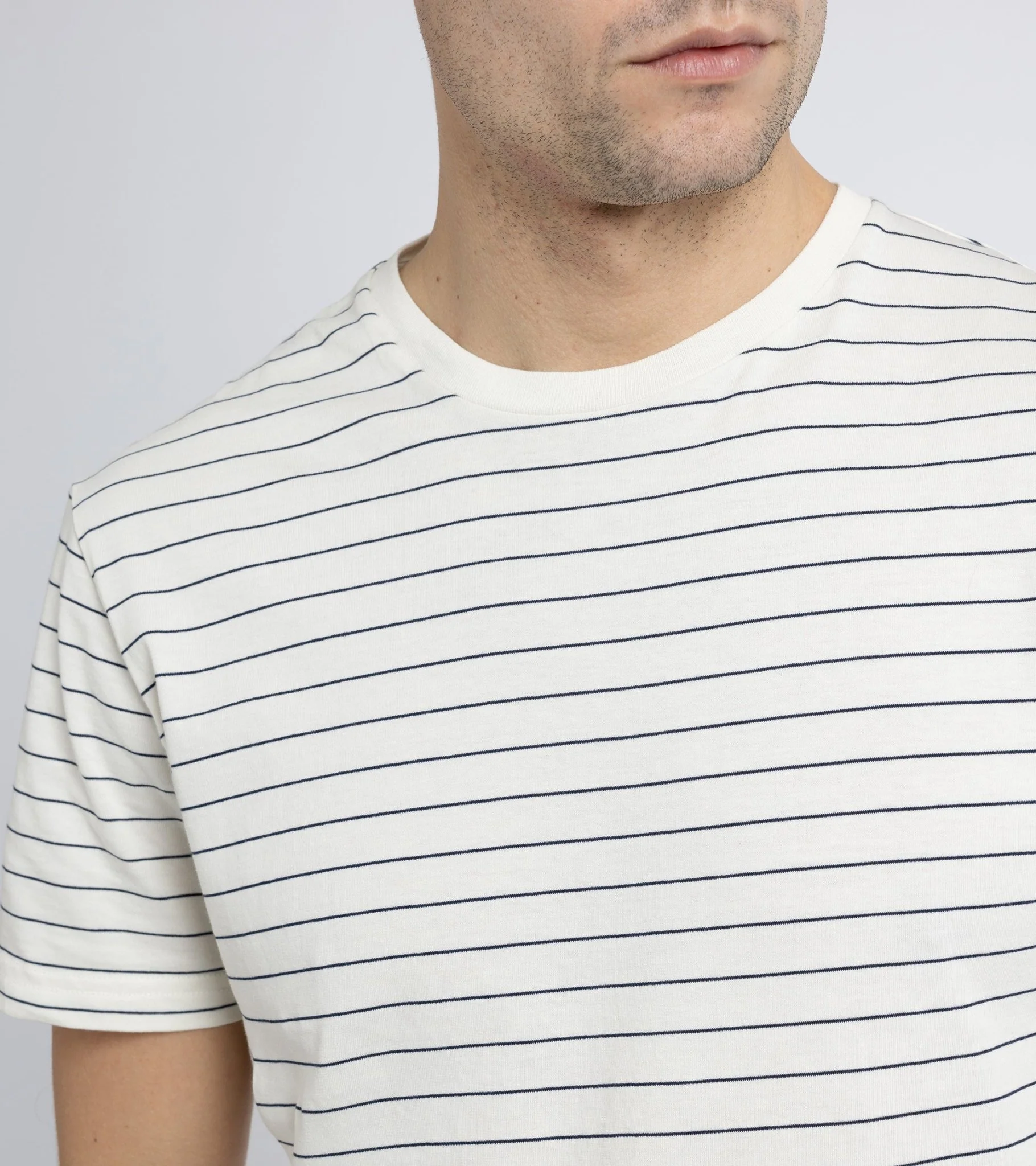 Trunk York Organic Cotton Fine Stripe T-Shirt: Ecru - Image 3