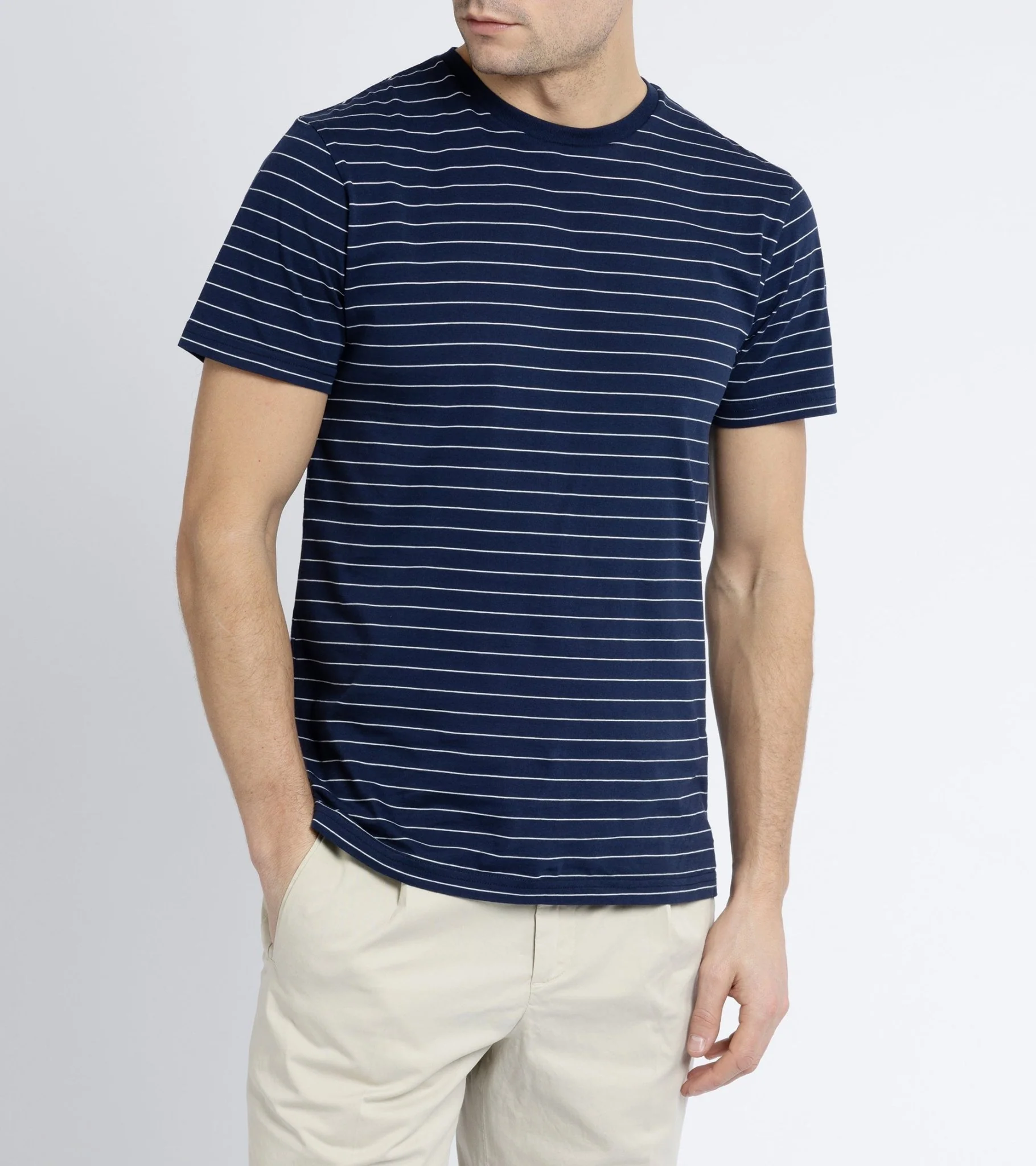 Trunk York Organic Cotton Fine Stripe T-Shirt: Navy - Image 2