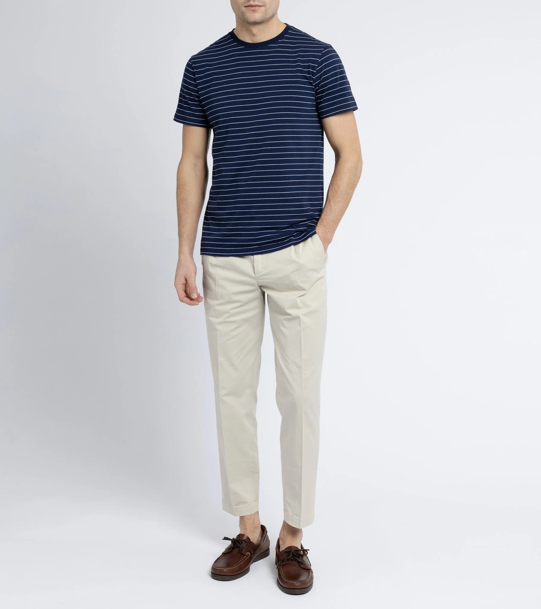 Trunk York Organic Cotton Fine Stripe T-Shirt: Navy - Image 5