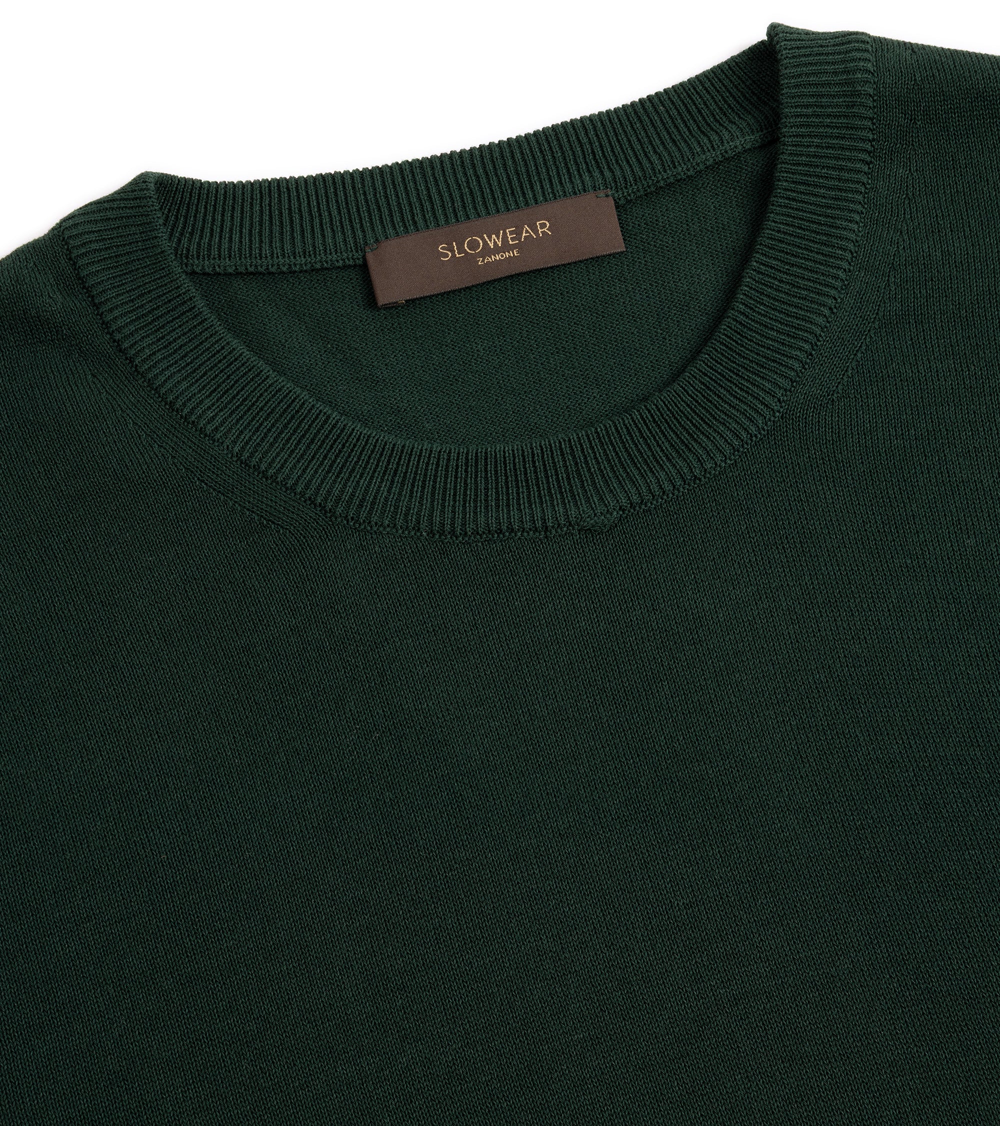 Zanone Cotton Crepe Long Sleeve Crew Neck Sweater: Forest Green - Image 2