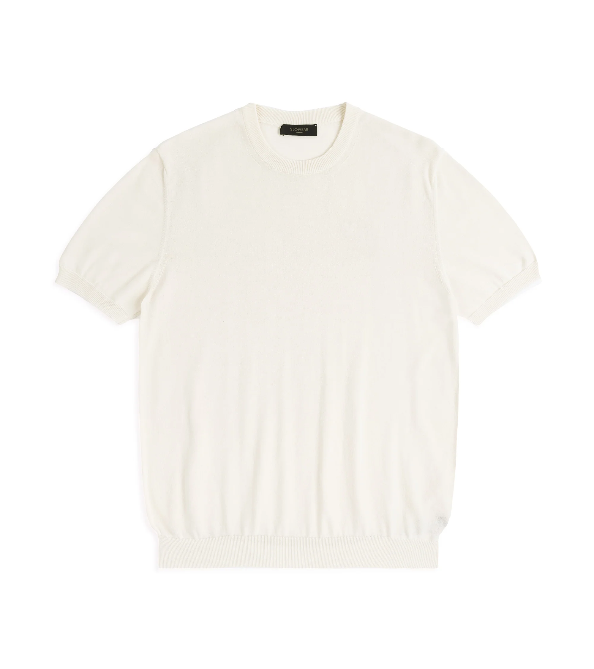 Zanone Cotton Crepe Short Sleeve Crew Neck Sweater: Cream