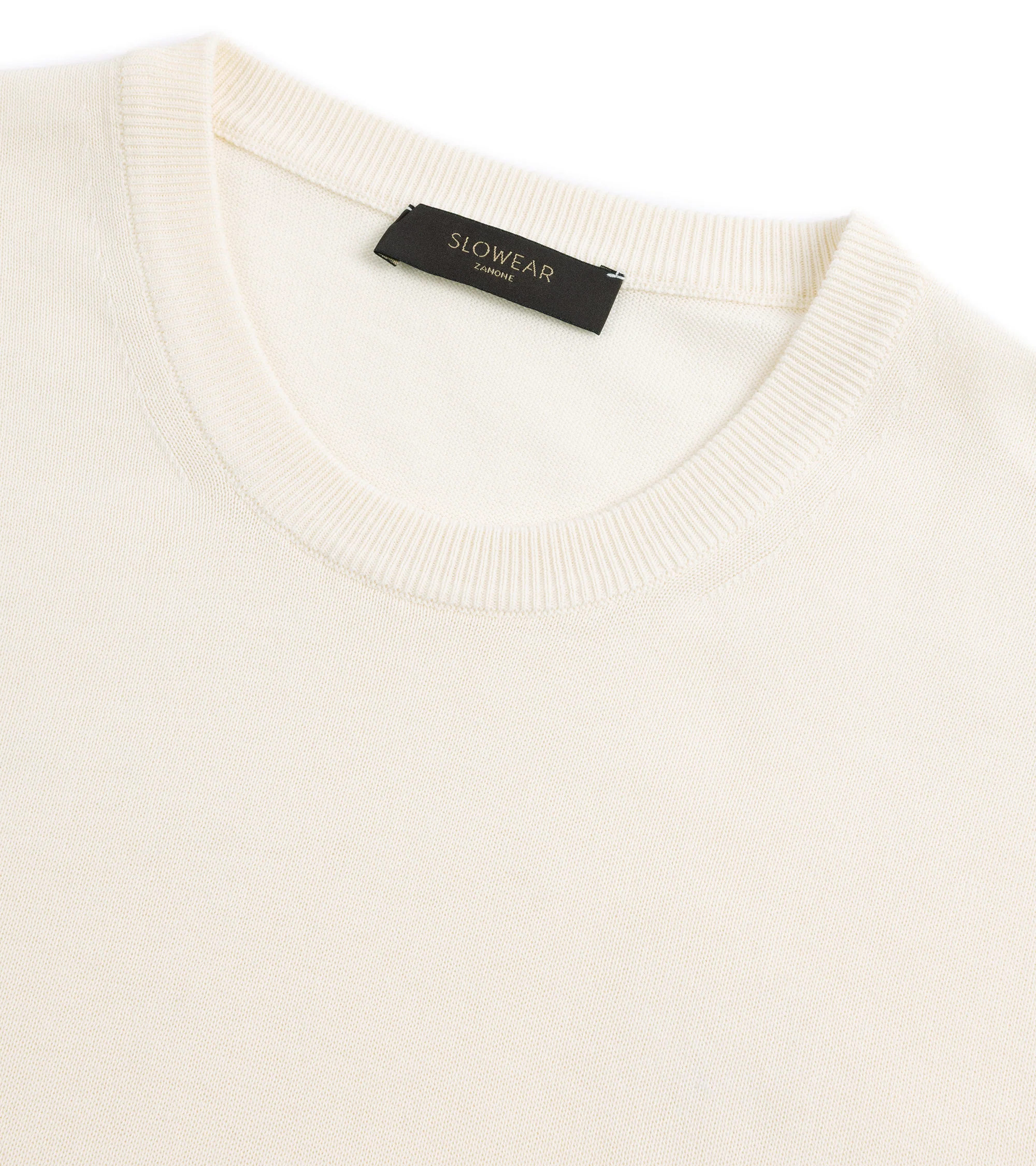 Zanone Cotton Crepe Short Sleeve Crew Neck Sweater: Cream - Image 2