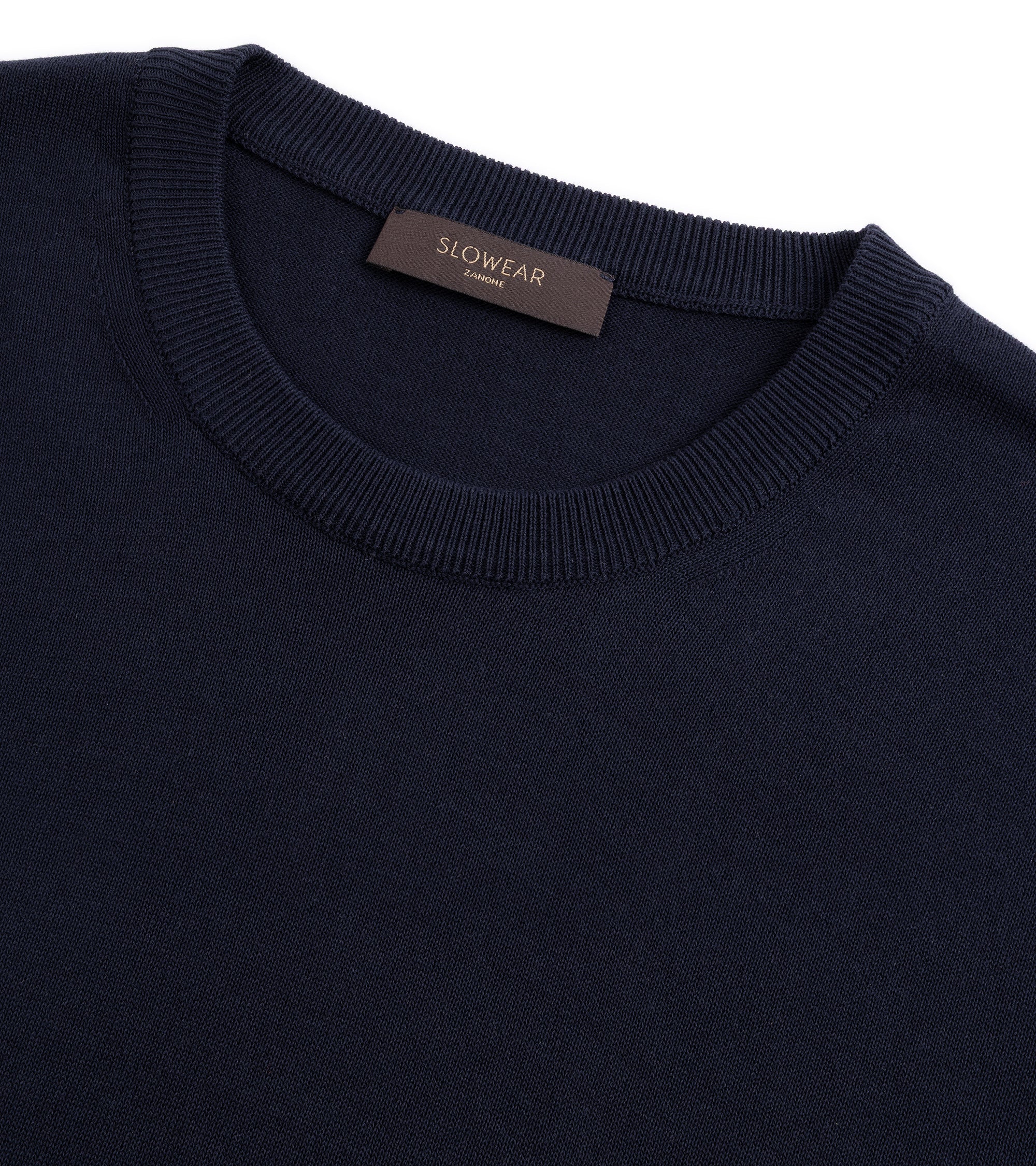 Zanone Cotton Crepe Short Sleeve Crew Neck Sweater: Navy - Image 2
